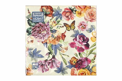Салфетки 33х33 3 - слойн. Art Bouquet 20 шт (12 уп) Красивые цветы. Кремовый фон 24424