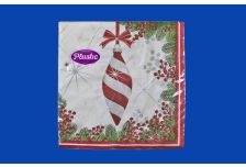 НГ Салфетки 33х33, 18 шт,3 сл. PLUSHE (34 уп) НГ ЕЛОЧНАЯ ВЕТКА С ИГРУШКОЙ