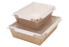 НЕПЛАСТИК Салатник 850 мл, крафт, белый внутри, 170*135*48 прозрачная крышка (150шт)
