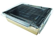 НЕПЛАСТИК Салатник 850 мл, крафт, черный внутри, 170*135*48 прозрачная крышка (150шт)