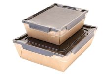 НЕПЛАСТИК Салатник 450 мл, крафт, черный внутри, 145*98*45 прозрачная крышка (250шт)