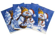 НГ Салфетки 33х33, 15 шт,2 сл. PLUSHE (30 уп) НГ СНЕГОВИКИ СО СНЕЖКАМИ