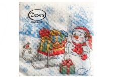 НГ Салфетки 25х25, 40 шт,1 сл. ДЕСНА (32 уп) НГ СНЕГОВИК С ПОДАРКАМИ