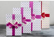 Набор подарочных коробок 1/3шт ПРЯМОУГ.ГОРОХ НА БЕЛОМ С ШИРОКИМ АТЛАС.БАНТОМ