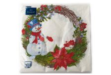 НГ Салфетки 33х33, 20 шт,3 сл. БОГЕТ (12 уп) НГ ВЕНОК СО СНЕГОВИКОМ