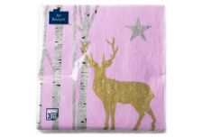 НГ Салфетки 33х33, 20 шт,3 сл. БОГЕТ (12 уп) НГ ЗОЛОТОЙ ОЛЕНЬ НА РОЗОВОМ