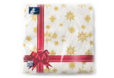 НГ Салфетки 33х33, 20 шт,3 сл. БОГЕТ (12 уп) НГ ПОДАРК КРАСНАЯ ЛЕНТА