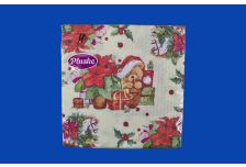 НГ Салфетки 33х33, 18 шт,3 сл. PLUSHE (34 уп) НГ МИШКА ПОДАРОЧНЫЙ