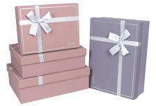 Набор подарочных коробок 1/3 ПРЯМОУГ. РОЗОВ/СИРЕН С СЕРЕБРИСТЫМ БАНТОМ
