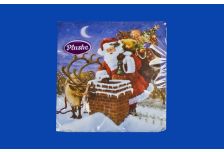 НГ Салфетки 33х33, 18 шт,3 сл. PLUSHE (34 уп) НГ САНТА НА КРЫШЕ