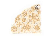 НГ Салфетки 33х33, 12 шт,3 сл. Art Bouquet Rondo (15 уп) НГ ЗОЛОТЫЕ СНЕЖИНКИ НА БЕЖЕВОМ