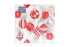 НГ Салфетки 33х33, 20 шт,3 сл. Art Bouquet (12 уп) НГ КРАСНЫЕ ИГРУШКИ НА СЕРЕБРЕ