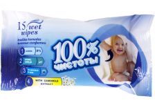 Салфетки влажные 100%Чистоты (15шт) Ромашка (140уп)