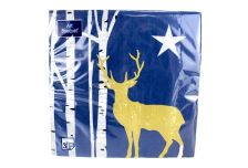 НГ Салфетки 33х33, 20 шт,3 сл. БОГЕТ (12 уп) НГ ЗОЛОТОЙ ОЛЕНЬ НА СИНЕМ