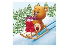 НГ Салфетки 33х33, 15 шт,2 сл. PLUSHE (30 уп) НГ МИШКА НА САНКАХ