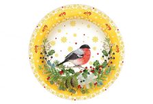 Бум тарелка Папирус НОВЫЙ ГОД д.230мм ПТИЧКИ /10уп * 50шт/ (500шт)
