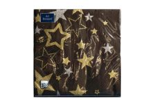 НГ Салфетки 33х33, 20 шт,3 сл. Art Bouquet (12 уп) НГ НОВОГОДНИЕ ЗВЕЗДЫ НА ЧЕРНОМ