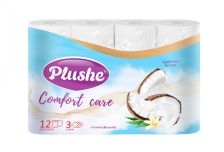 Туалетная бумага PLUSHE Comfort Сare 3-х сл. 16м (12рул) Кокос и ваниль   (12уп)