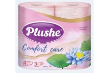 Туалетная бумага Plushe «Comfort care» water lily, розовый, аромат., 4 рул., 3 слоя (12 в уп) ЮГ