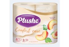 Туалетная бумага Plushe «Comfort care» Honey Nectarine, персик, аромат, 4 рул., 3 слоя (12 в уп) ЮГ