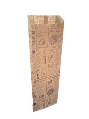 Бумажный пакет 90*40*300 мм с рисунком «Газета» крафт /100/2000/ НФ-00000655
