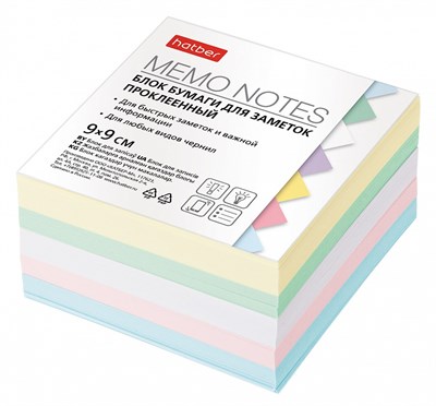 Бумага для заметок ХАТБЕР 9*9*4.5 цветной 5 цвет. на клею в индив. упак. 18 шт. в кор. НФ-00001313