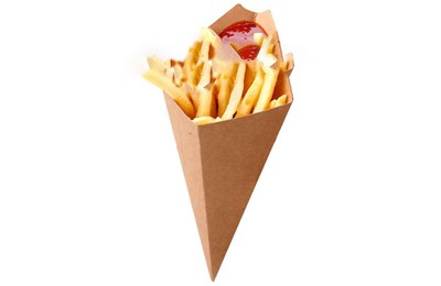 ДоЭко короб под фри ECO CONE L конусный  80х200мм с отделением под соус (40/480шт)  15362