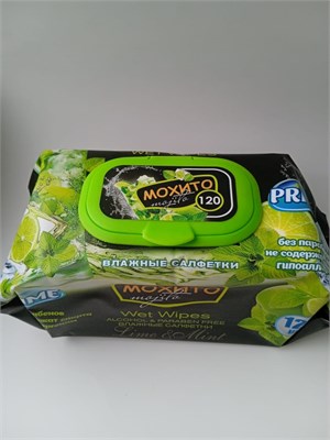 Влажные салфетки Прайм 120 л "Парфюмированные"  МОХИТО  клапан 12 шт. в кор. НФ-00002764