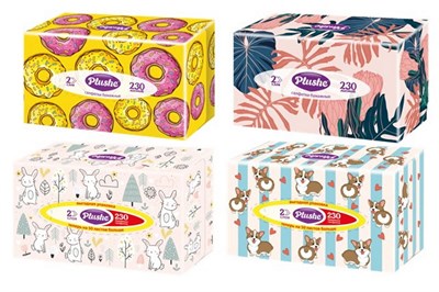 Салфетки в коробке PLUSHE 2-слойные  V-сложение  230 шт (20уп)  19051