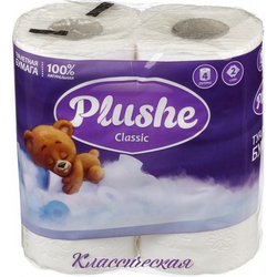 Туалетная бумага Plushe Classic (плюше классик) 4 рулона 18м, 2-х слойная белая 1/12 в уп ЮГ НФ-00015361