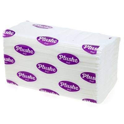 Полотенце бумажное Plushe Prof (плюше проф) 15гр V-сложения 200 листов белый, 2-х слойные 1/12 ЮГ НФ-00015659