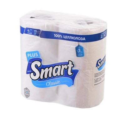 Туалетная бумага PaperSmart Plus Classic 2сл 4рул, 12 в тр.уп., белый цв. НФ-00016853
