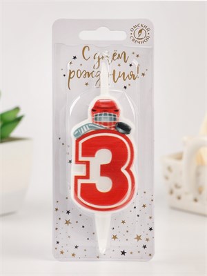 Свеча в торт «Хоккейная», цифра 3, красная НФ-00025206