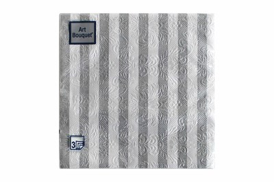 Салфетки 33х33 3 - слойн. Art Bouquet 16 шт (12 уп) Барокко полосы серебряные 24069