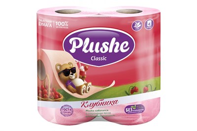 Туалетная бумага Plushe Classic "Клубника" (плюше классик) 4 рулона 18м, 2-х слойная 1/12 в уп ЮГ НФ-00015359