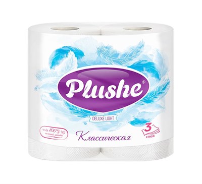 Туалетная бумага Plushe Deluxe Light "Классик" (плюше делюкс) 4 рул 15м, 3-х слойная, 1/12 в уп ЮГ НФ-00015369