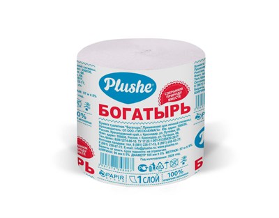 Туалетная бумага Plushe (плюше) "БОГАТЫРЬ" СЕРАЯ, без втулки 1 слой, 30 в уп ЮГ НФ-00015381