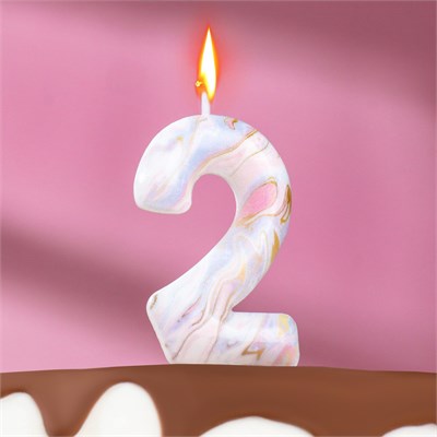 Свеча в торт «Белый мрамор», цифра 2, 5.5 см НФ-00025271