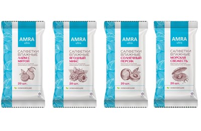 Бумфа Салфетки влажные АМРА (20шт) Освежающие 4фрукт. аромата  (48уп) 10887
