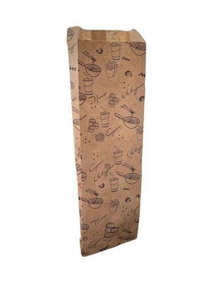 Бумажный пакет 90*40*300 мм с рисунком «Packwell food» крафт (ПАК ВЕЛЛ)  /100/2000/ НФ-00003181