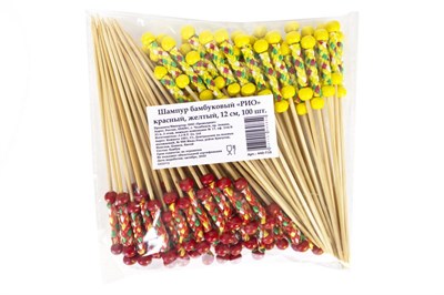 Пика LINGER "РИО желтый/красный" бамбук /100шт/ 12см (40уп) 19154