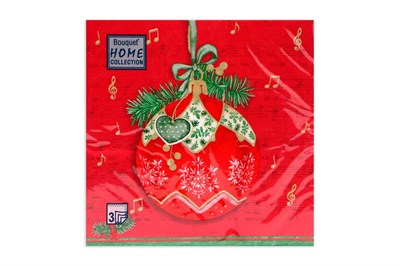 НГ Салфетки 33х33, 20 шт,3 сл. Art Bouquet (12 уп) НГ МУЗЫКАЛЬНЫЙ ШАР НА КРАСНОМ 23038