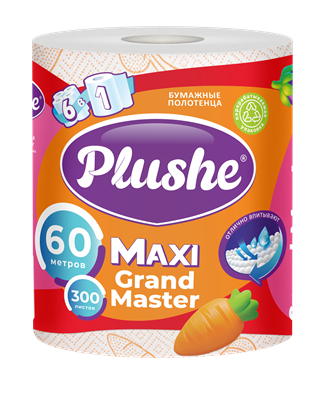 Полотенце бумажное Plushe Maхi Grand Master (Плюше Гранд Мастер) 1 рулон 2-х слойные 60м 1/10 НФ-00022730