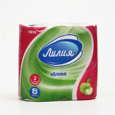 Туалетная Бумага Лилия Яблоко 2сл 4рул, 12 в тр.уп., белый цв. НФ-00016849