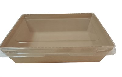 Контейнер бумажный (салатник) КРАФТ с пластиковой крышкой 800 мл 186/207×105/127×55 50/100 ПАКТОН НФ-00015729