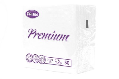 Салфетки 24х24 2-слойн. (PLUSHE) 50л/30уп Премиум Белые 15734