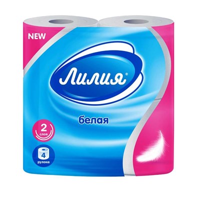 Туалетная бумага  Лилия 2сл 4рул, 12 в тр.уп., белый цв. НФ-00016847