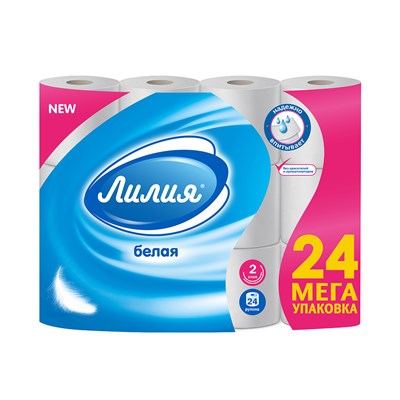 Туалетная бумага Лилия 2сл 24рул 4 в тр.уп., белый цв. НФ-00016852