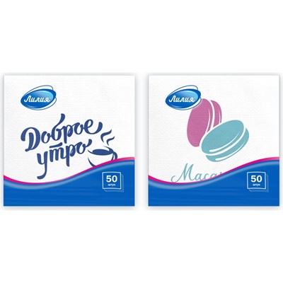 Салфетки Лилия 24х24 с рисунком "Доброе утро" 1сл 50л, 72 в тр. уп. НФ-00016864