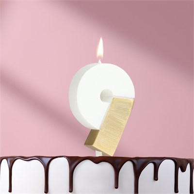 Свеча в торт «Манхеттен», цифра 9, белая с золотом, 5 см НФ-00025287